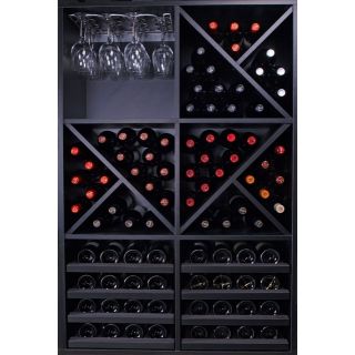 Mueble botellero MERLOT color negro con baldas extraíbles para 48 botellas  y 16 copas